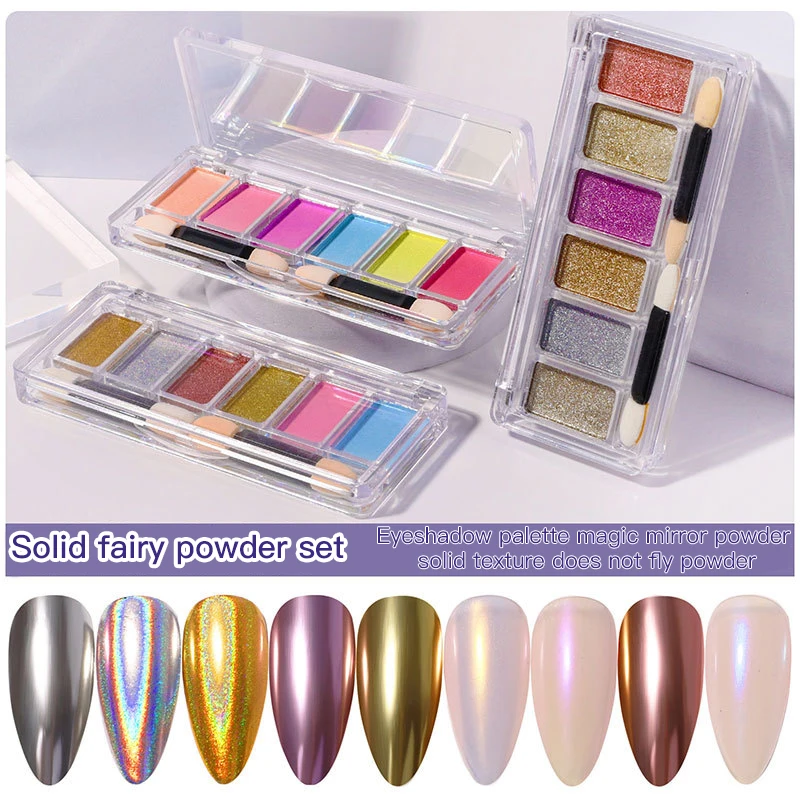 

1Box Aurora Nail Powder Mermaid Chrome Mirror Pigment Nail Art Decorations Pearl Rubbing Dust Brush Set Pink Glitters TSLM1