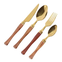 4pcs cutlery set stainless steel tableware rosewood handle dinner knife fork spoon dishwasher safe gold flatware
