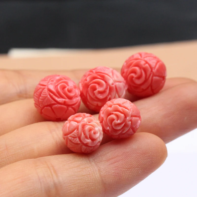 

10pcs 10mm 12mm Synthetic Coral Carved Flowers Beads For Jewelry Making Loose Spacer Pink Coral Bead DIY Bracelet Earring