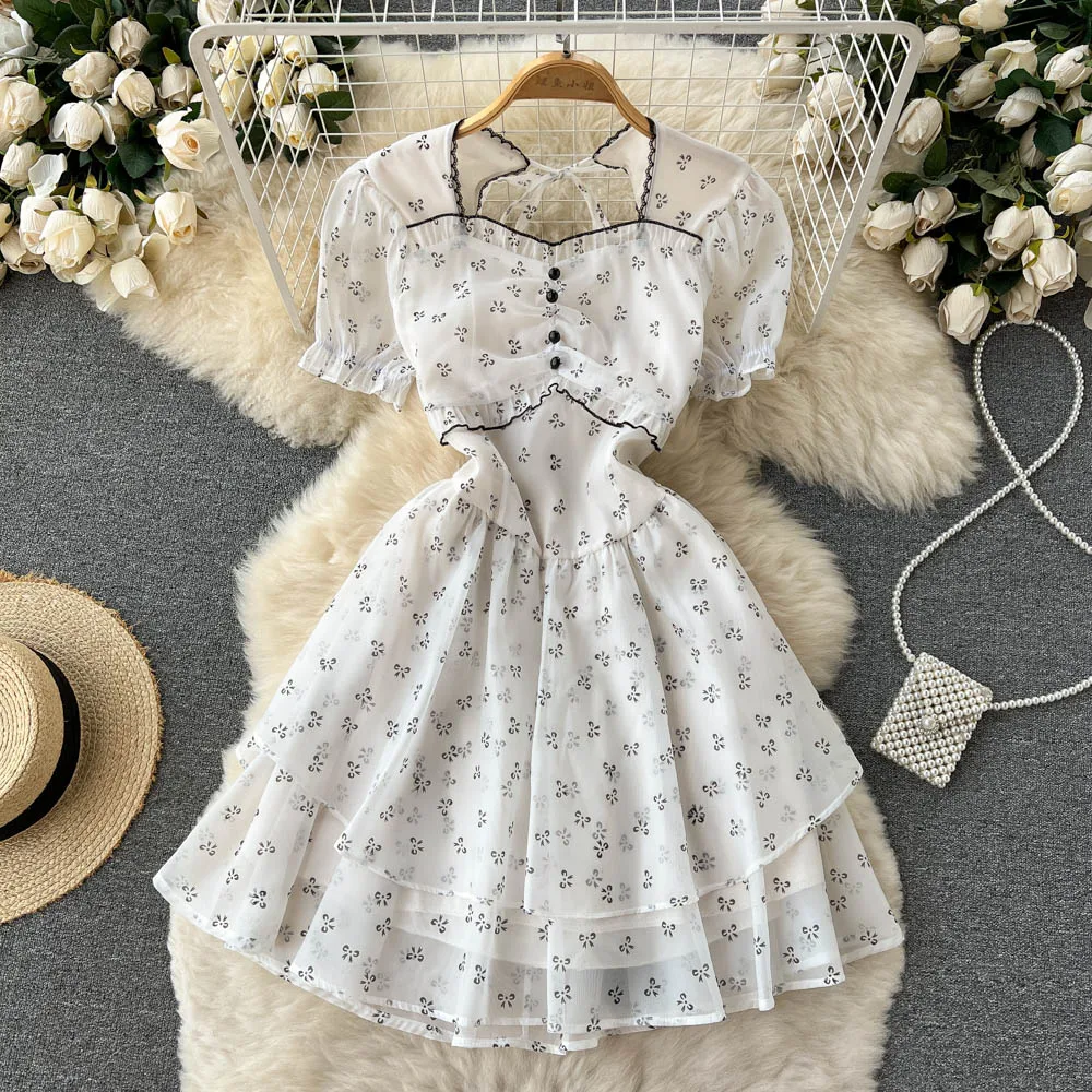 

Женское приталенное платье-трапеция, элегантное белое платье с квадратным вырезом и коротким рукавом, лето, G722