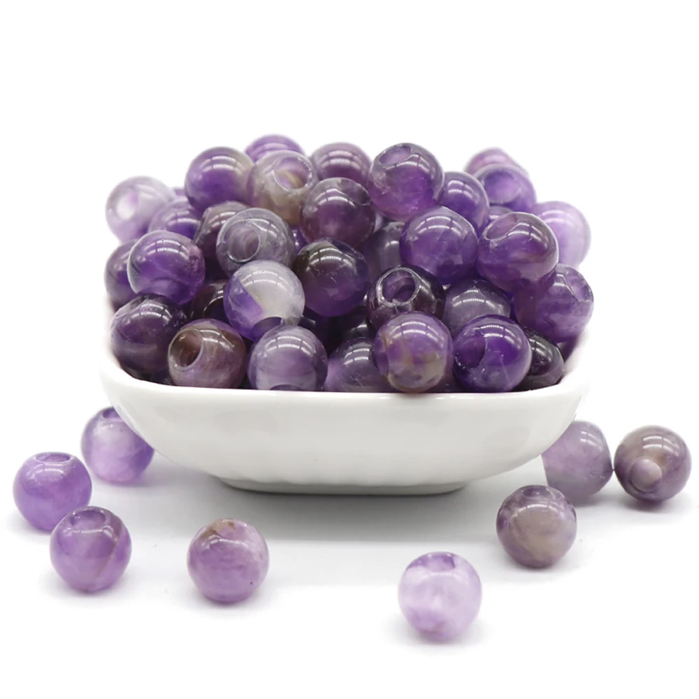 

3pcs Natural Stone Amethyst Pendant Charms Round Purple Crystal Big Hole Loose Beads for DIY Earring Bracelet Making Jewelry