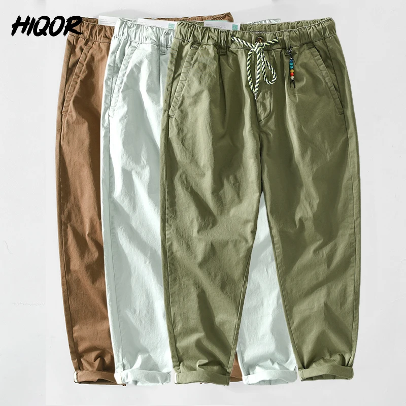 HIQOR 2022 Spring Summer Casual Pants Men Cotton Loose Chinos Fashion Vintage Cargo Trousers Male Brand Clothing Plus Size Pant
