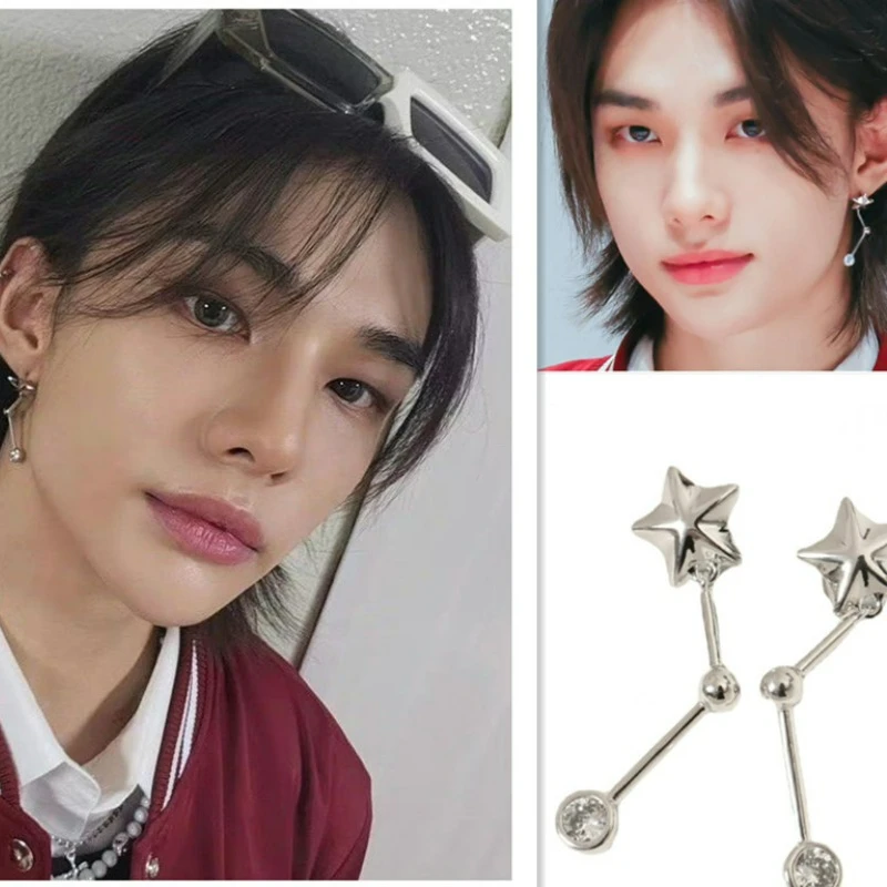 

Straykids 5 Star Dome Tour 2023 Earring Kpop Idols HyunJin Personality Pentacle Eardrop Pouplar Clothing Accessories Men Jewelry