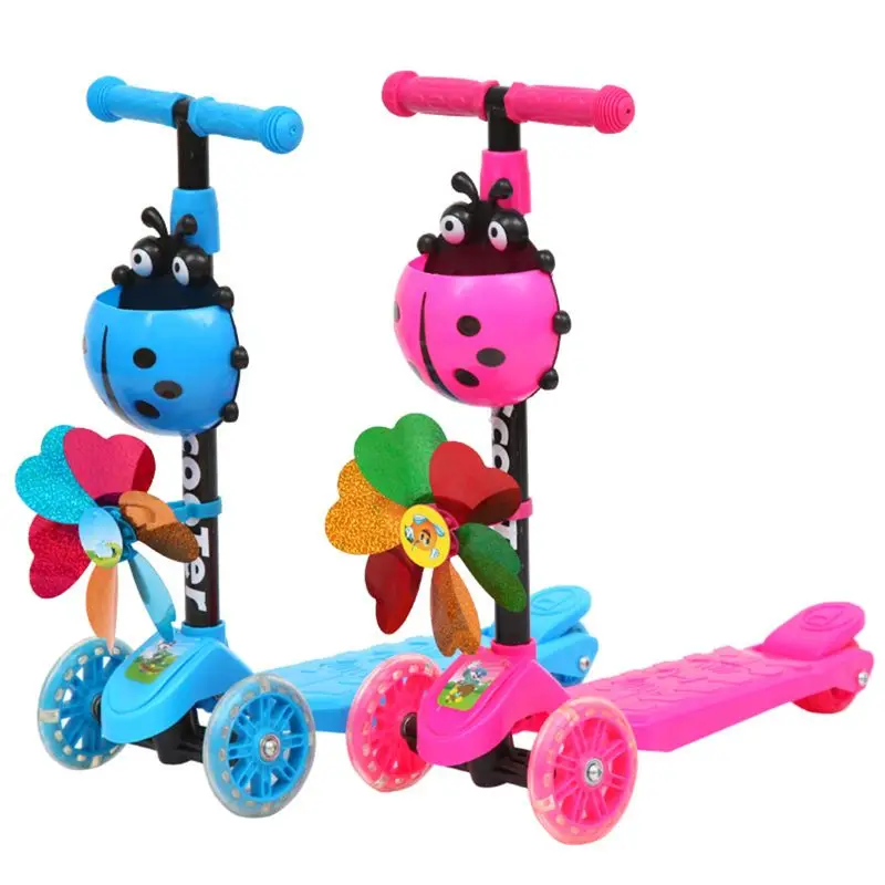 

Самокат с мельницей и божьей коровкой, складной и регулируемой высотой, наклоняющийся на руль, 3-х колесные скутеры для малышей, детей, мальч...