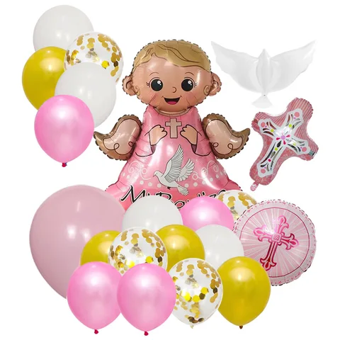 Набор воздушных шаров с изображением ангелов для мальчиков и девочек, розовый и синий цвета, подходит для празднования новорожденных, детские игрушки, детский праздник