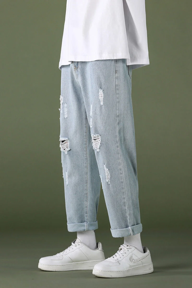 Jeans Men's Straight Solid Color Cropped Pants Loose Casual Streetwear Tidal Current Spring And Summer New Arrivals Hot Sale