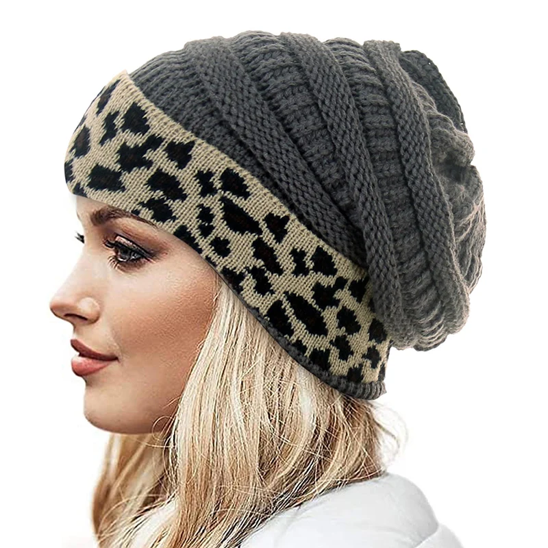 

Beanie Hat For Female Men Winter Hat Knitted Autumn Leopard Hat Outdoor Crochet Wool Warm Bonnet Cap Female Hats For Girl Hat