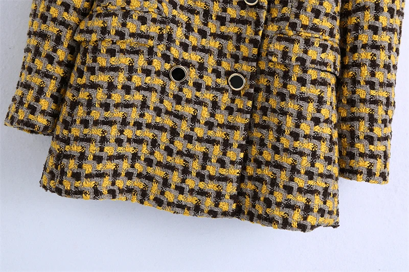 Женский двубортный блейзер в клетку повседневный винтажный английском стиле с