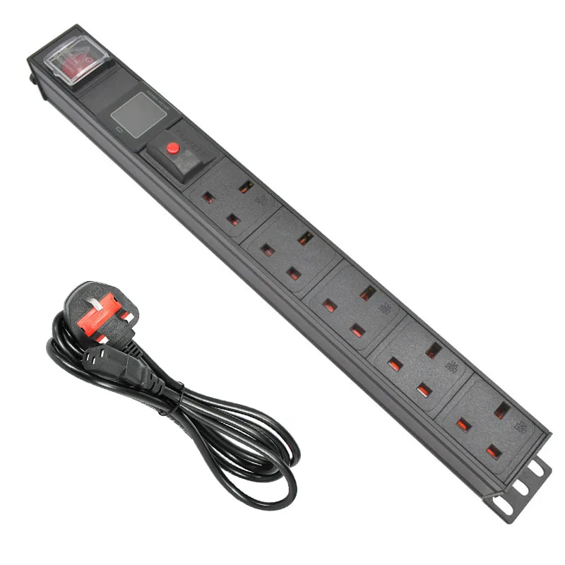 

PDU Power Strip Network Cabinet Rack UK 3 PIN Adapter output 5 Way socket and 13A 3500W overload protection IEC-320 C14 port