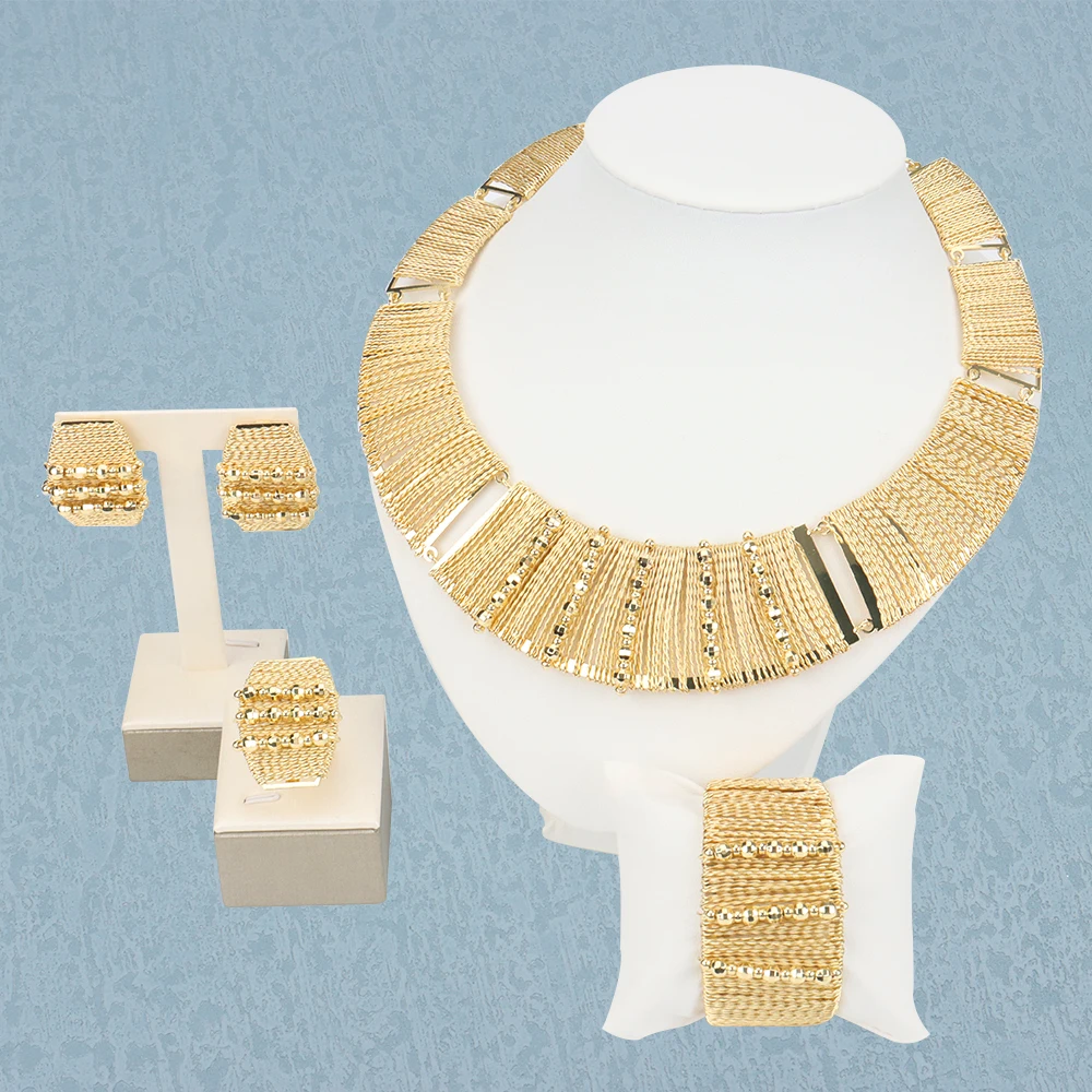 

Fashion Jewelry Sets Gold Plated Elegant 18K Gold Color Necklaces Earrings Party Jewelry Wedding Gift for Woman