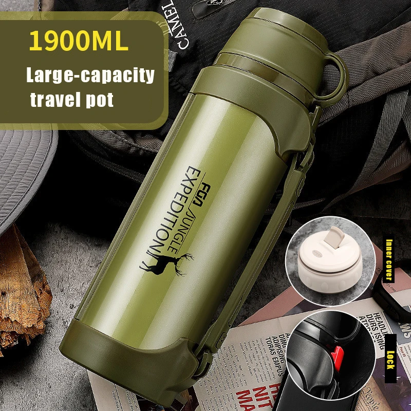 

1200/1900ML Camping Thermos Portable Thermos Outdoor Large Cup Mugs for Tea Coffee Thermal keep Hot and Cold Water Bottle