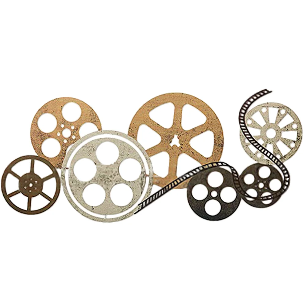 

Wall Movie Reel Decoration Hanging Contemporary Sticker Ornament Film Iron Studio Decor Theater Abstract Suclpture Black Rustic