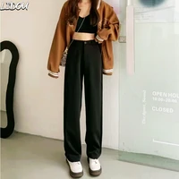 womens fleece solid straight leg pants high waist suit pants office lady causal korean style trousers for women spring autumn