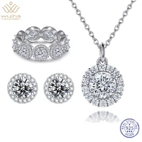 wuiha 925 sterling silver round vvs1 d color high carbon diamonds ringsearringspendantnecklaces for women wedding jewelry set