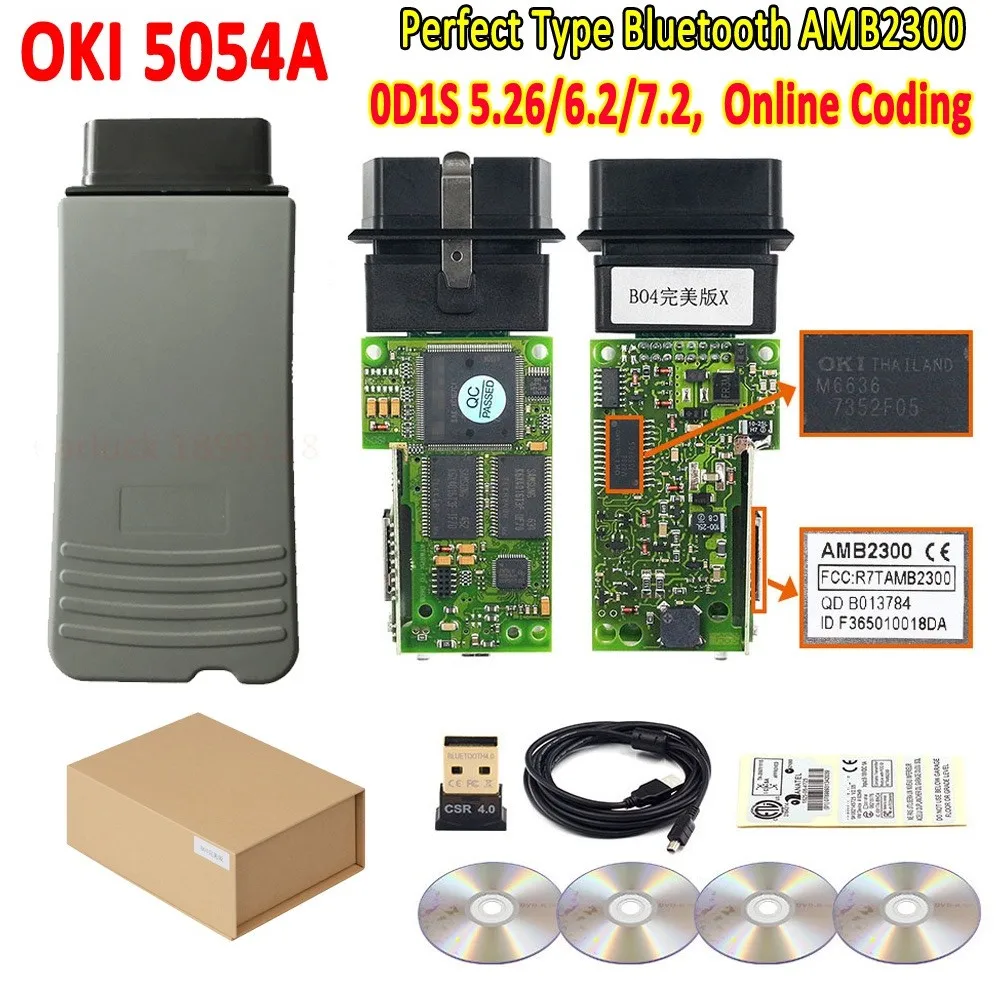 Автомобильный диагностический сканер OBD2, OKI 5054A 7.2.1 с Bluetooth AMB230 5054a