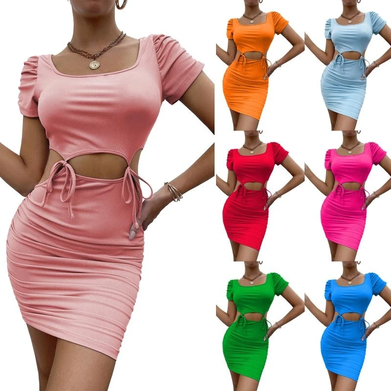

Cut Out Bodycon Dress Mini Dress For Women Ruched Bodycon Dress Square Neck