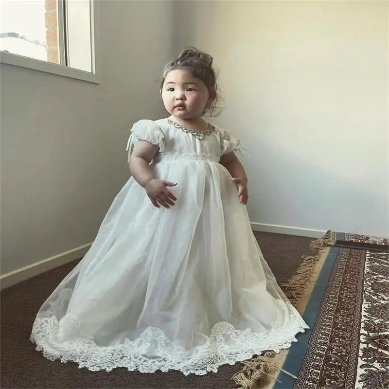 

Baby Girl Christening Dress Baptism Dresses Extra Long 1st Year Birthday Party Wedding Infant Clothing Bebes