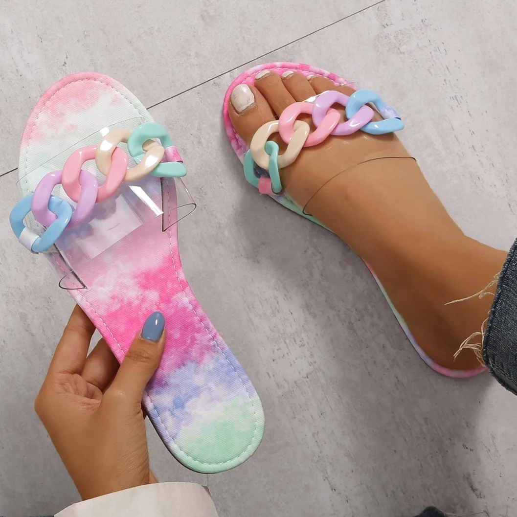 

TSTCTB Summer New Flats Slippers and Sandals Women Fashion Buttons PVC Slides Ladies Casual Plus Size 43 Slippers Women