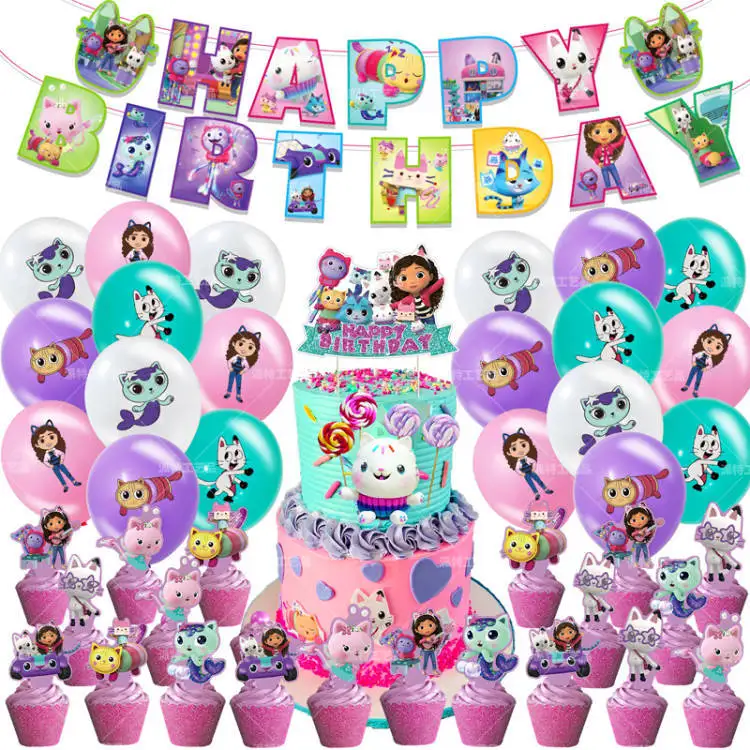 

Украшение на день рождения, домик габикулы, Натяжной флаг, воздушный шар, фоновая ткань, товары для вечеринки, кекс, торт, Топпер, подарок для детей