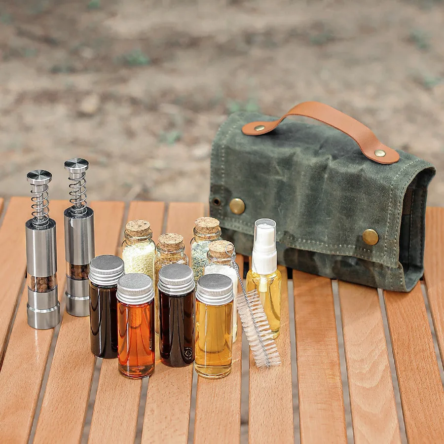 

12pcs Outdoor Camping Tableware Seasoning Bottle Storage Bag Portable BBQ Spice Bottle Cans Condiment Jar Holder Picnic Package