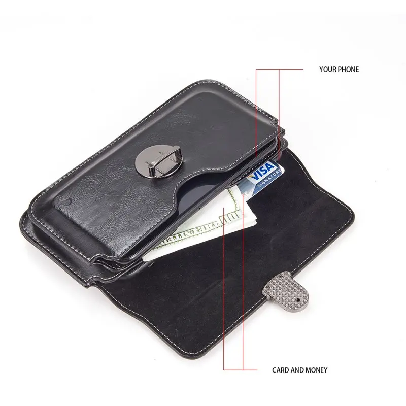 Phone cases for 6.5-inch Horizontal Black PU Leather  Cell Phone Holster Wallet Pouch with Belt Clip and Card Slots