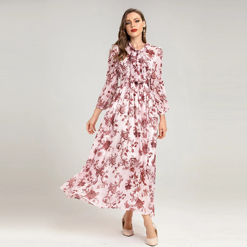 

Женское платье с длинным рукавом MIUXIMAO, Элегантное Длинное платье с бантом и эластичным поясом, весна-лето 2022