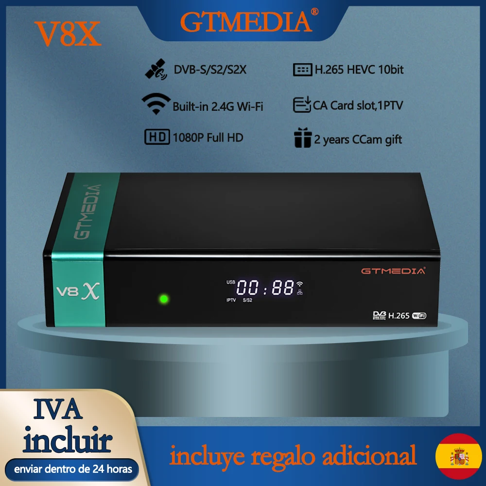 

Приемник спутникового ТВ GTmedia V8X HD 1080P FTA, цифровой ресивер DVB-S2X/S2/S, встроенный 2,4G WiFi CCAM CA карта H.265 ТВ-приставка