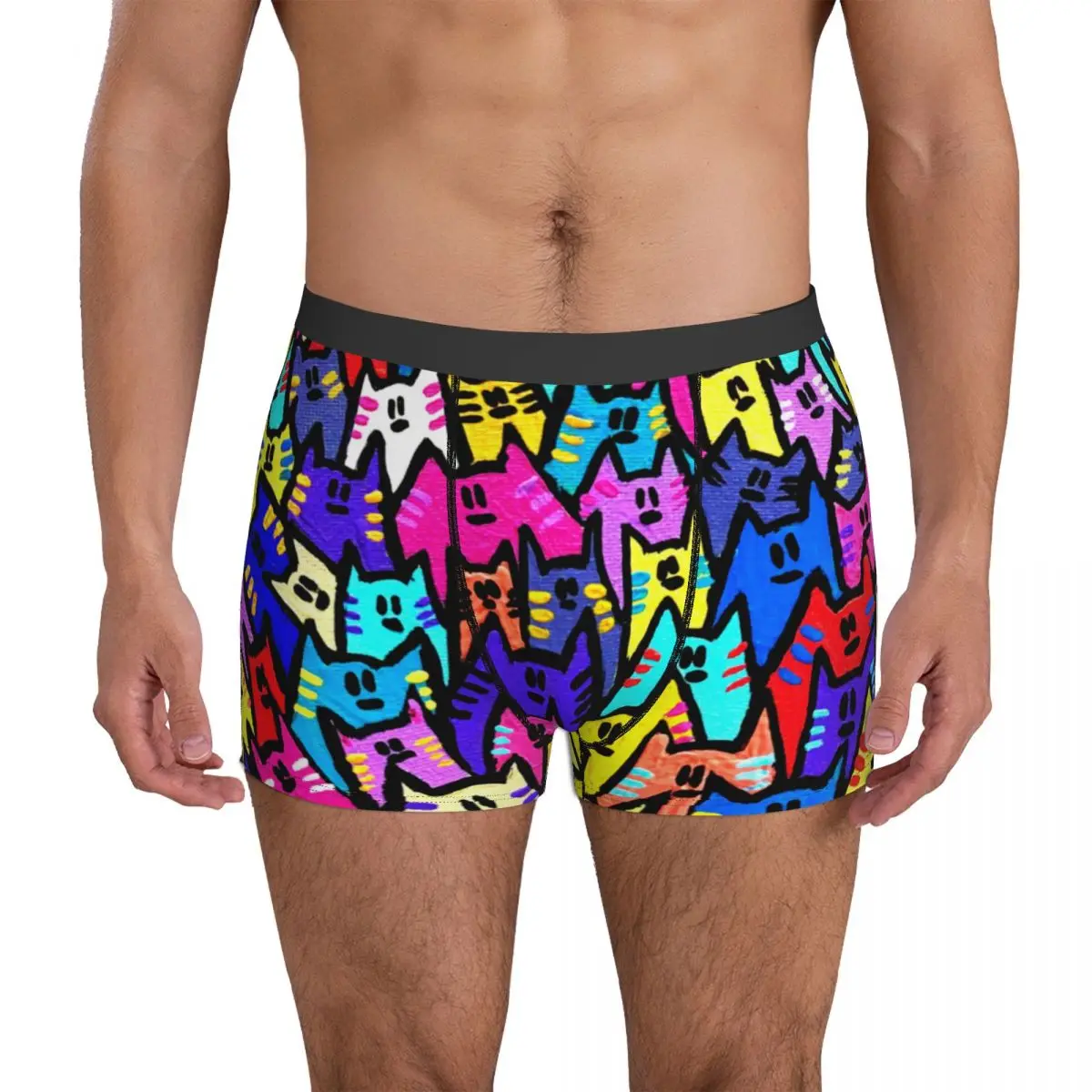 Funny Cat Underwear Colorful Cats Print Pop Art Men's Panties Print Breathable Boxer Shorts Trenky Shorts Briefs Big Size 2XL