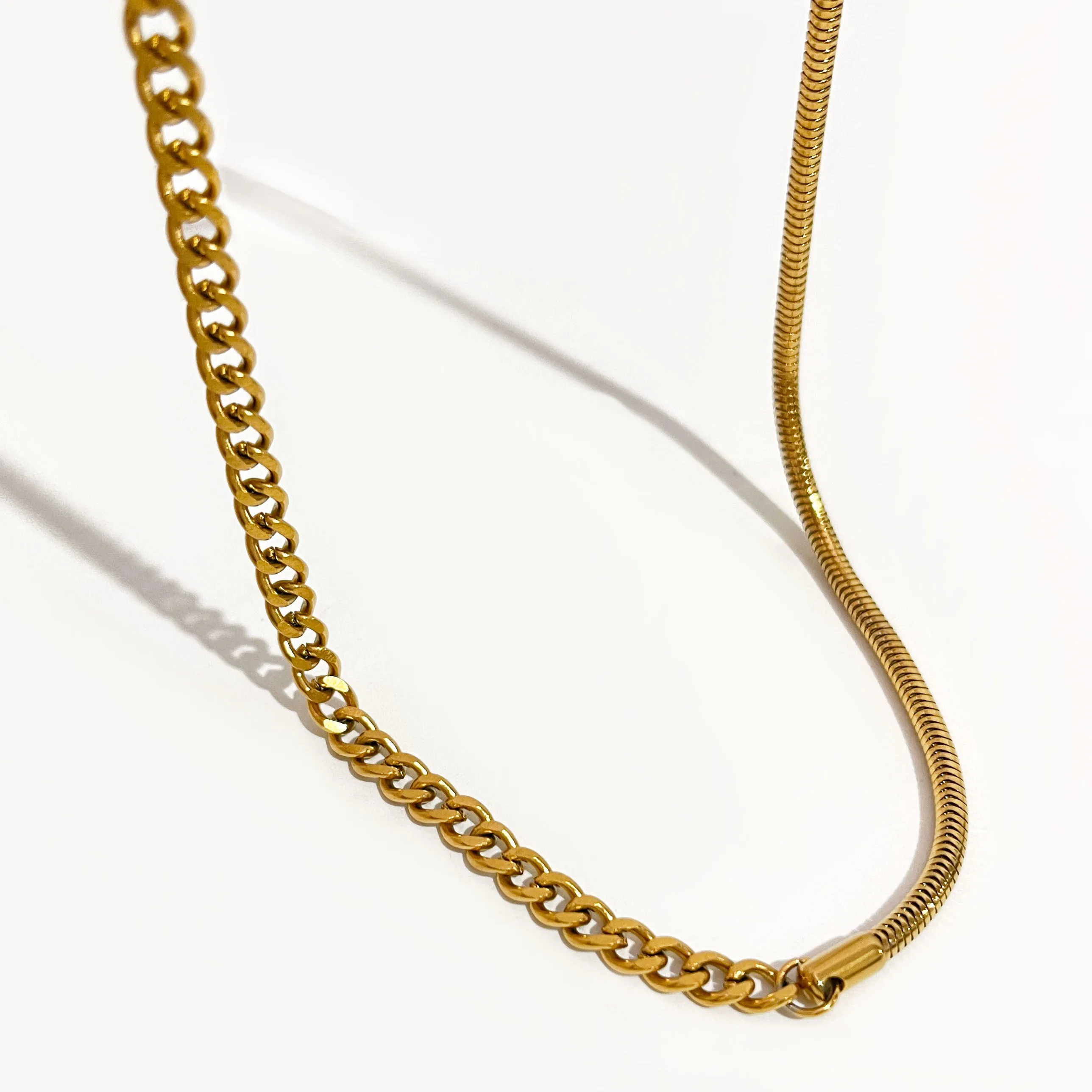 

Peri'sBox Gold Color Titanium Steel Snake Link Chain Necklaces Minimalist Mixed Chain Choker For Women Simple Daily Jewellery