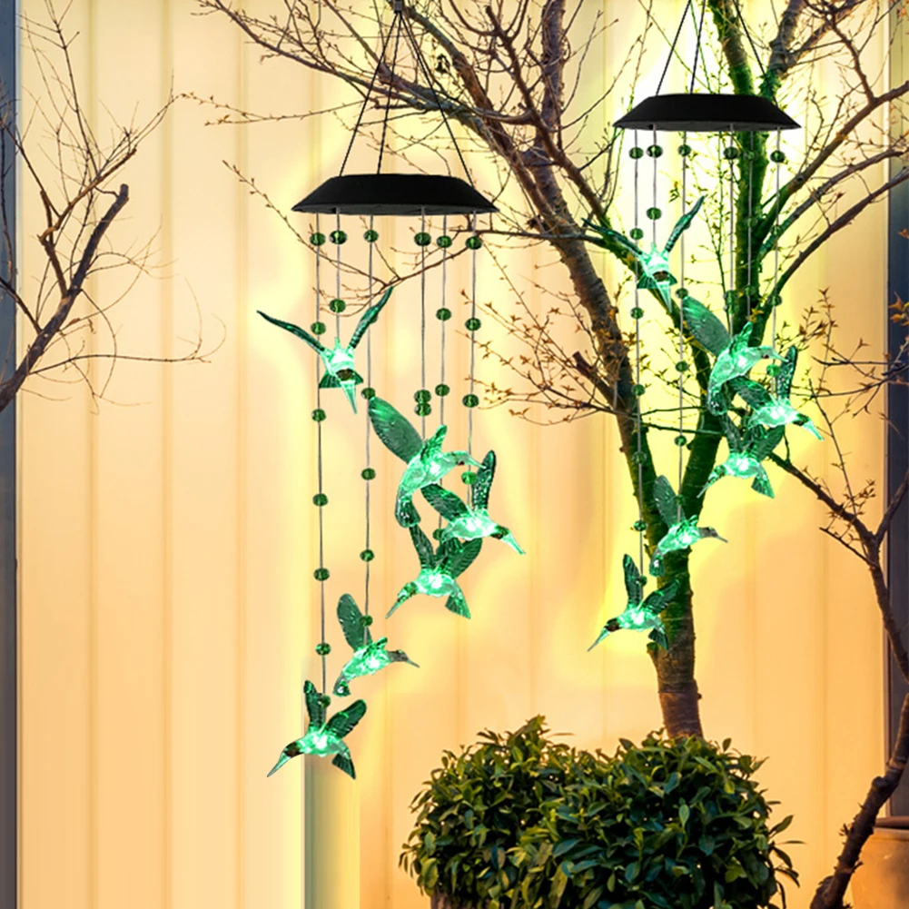

Solar Hummingbird Wind Chimes Lamp Creative Hanging Catcher Windchime Pendant Lamp Hanging Landscape Lighting Ornament