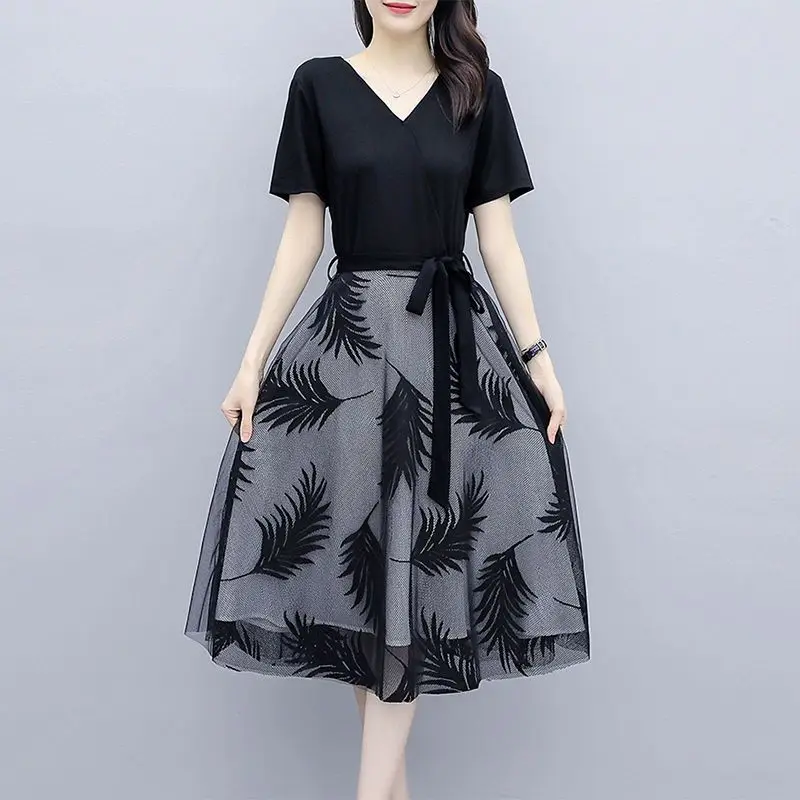 Женское платье-миди с коротким рукавом повседневное Бандажное платье V-образным