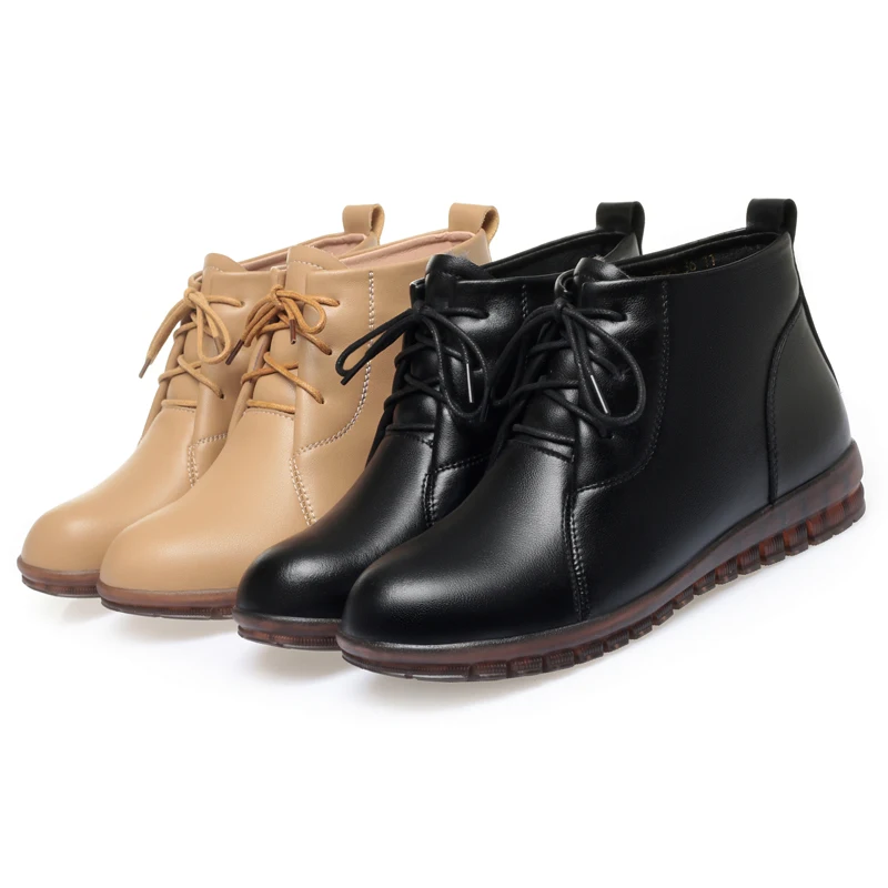 AIYUQI Women Short Boots Winter 2023 New Cowhide Women Ankle Boots Warm Flat Large Size 41 42 43 Fur Women booties