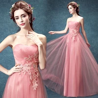 sexy sweetheart appliques 2018 robe de soiree pink tulle vestido de noiva longo crystal long prom formal gown bridesmaid dresses