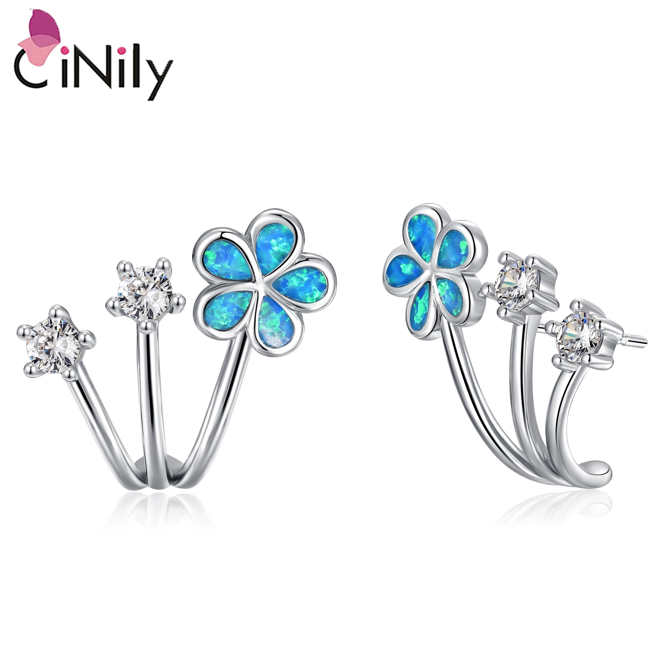 

CiNily New Fashion Flower Floral Stud Earrings For Women with Zircon Exquisite Opal Earring Clips Party Christmas Jewelry Gifts