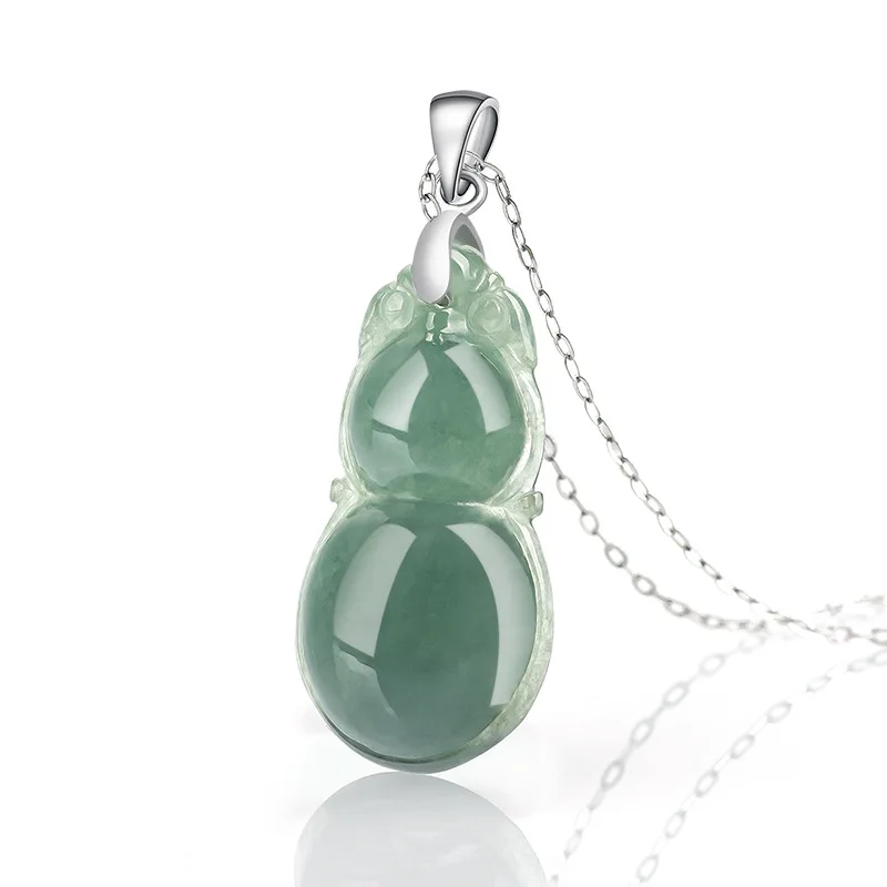 

Natural Myanmar Jadeite Gourd Pendant S925 Silver Inlaid With Ice Seed Oil Green Jade Charms Fashion Women Jewelry Drop Shipping