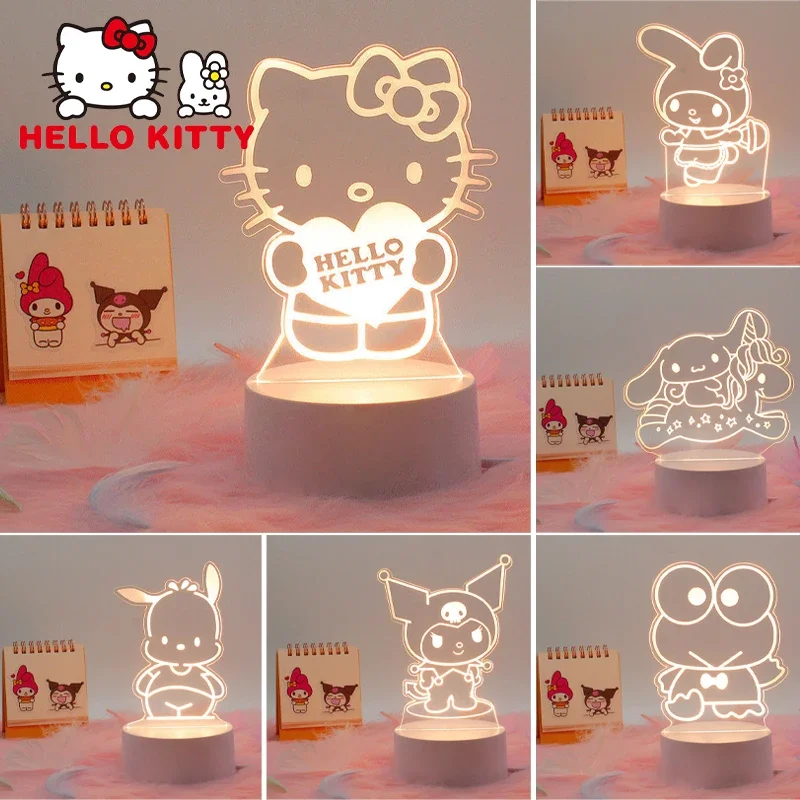 Акриловая Светодиодная лампа Hello Kitty 3D милый мультяшный маленький ночсветильник