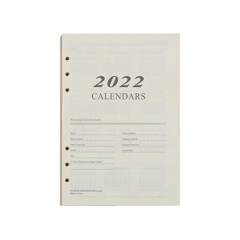 

2022 English A5 Planner Inserts 6 Hole Binder Refillable Paper for Plan Notebook
