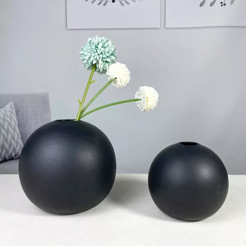 

NEW Stoneware Ball Vase Figurines Nordic Ceramic Pot Luxury Interior Home Living Room Decoration Office Accessories