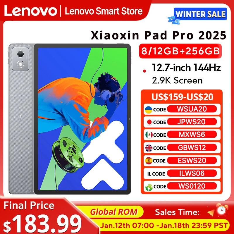 Фото Lenovo Xiaoxin Pad Pro 2025 12,7-дюймовый планшет, оригинальный глобальный ПЗУ, размер 8300, 2,9 К, 144 Гц, дисплей, 10200 мАч, Android 14 Pad PC №1