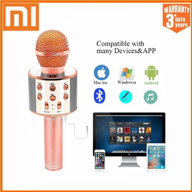 

Xiaomi WSTER Version Bluetooth Wireless Microphone Speaker WS-858 Handheld Karaoke Sing Recorder KTV Mic For Andriod IOS