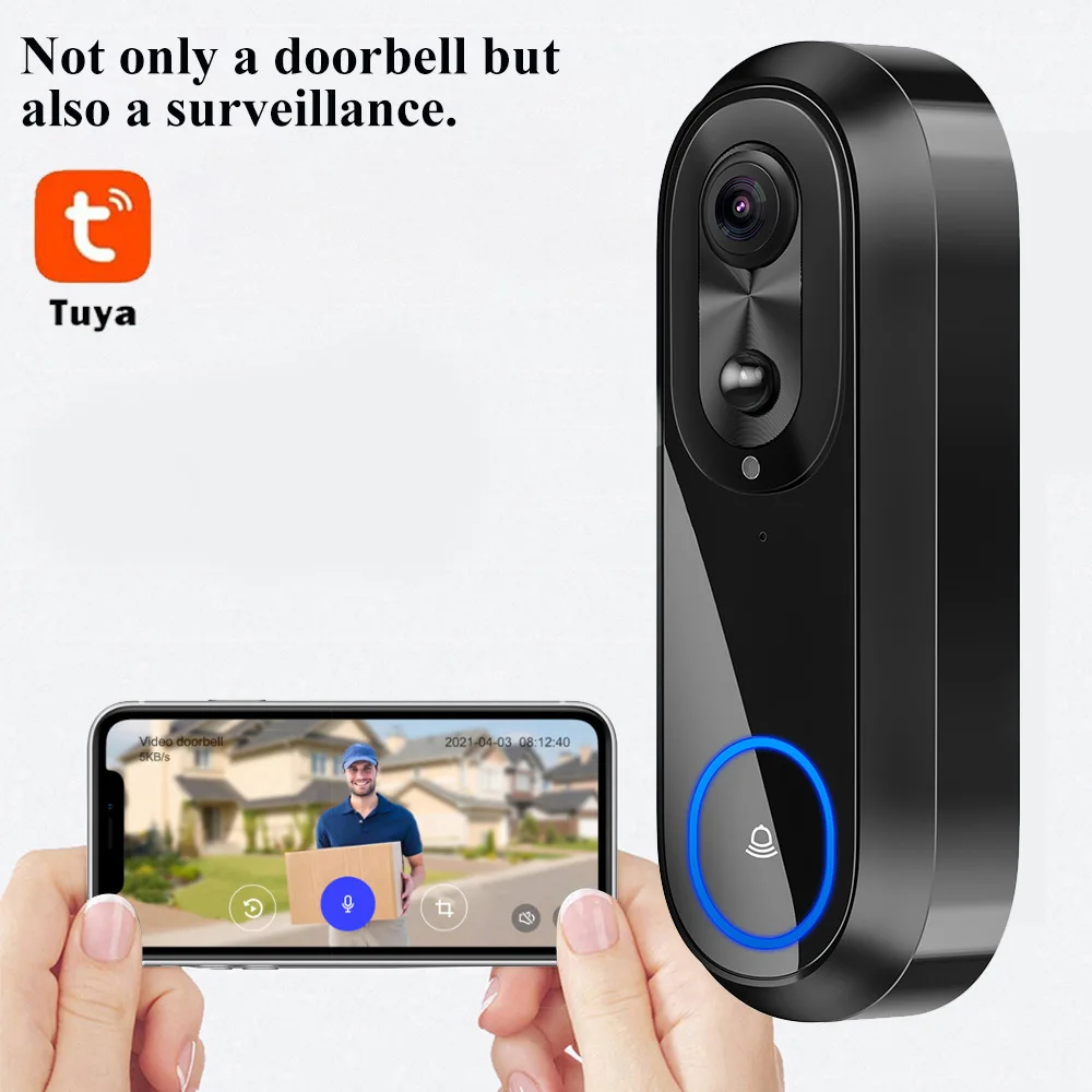 Фото 2 МП 1080P 5G Беспроводной Wi-Fi IP-видеодомофон Tuya APP с ИК ночным видением и внутренним звонком для входной двери №4