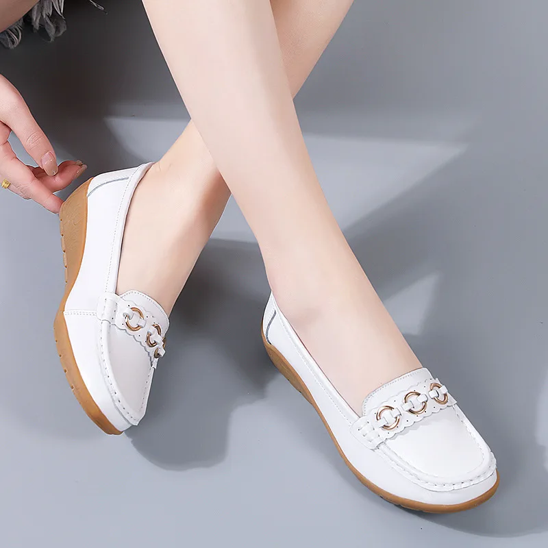 

New Style Flat Shoes Women Casual Shoes Leather Casual Shoes Women's Single Shoes Nurse Shoes Large Size Mother Shoes Size 44