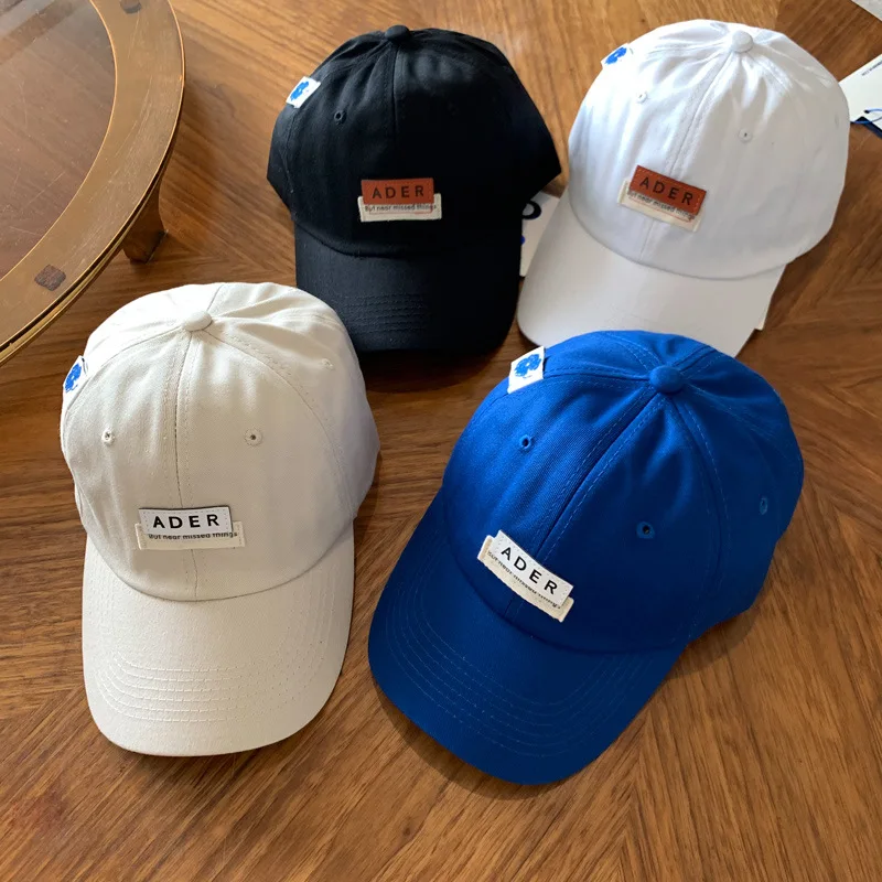 

ADER Korean Niche Tide Four Seasons Universal Dome Leather Label Letter Sunscreen Baseball Cap Snapback Cap