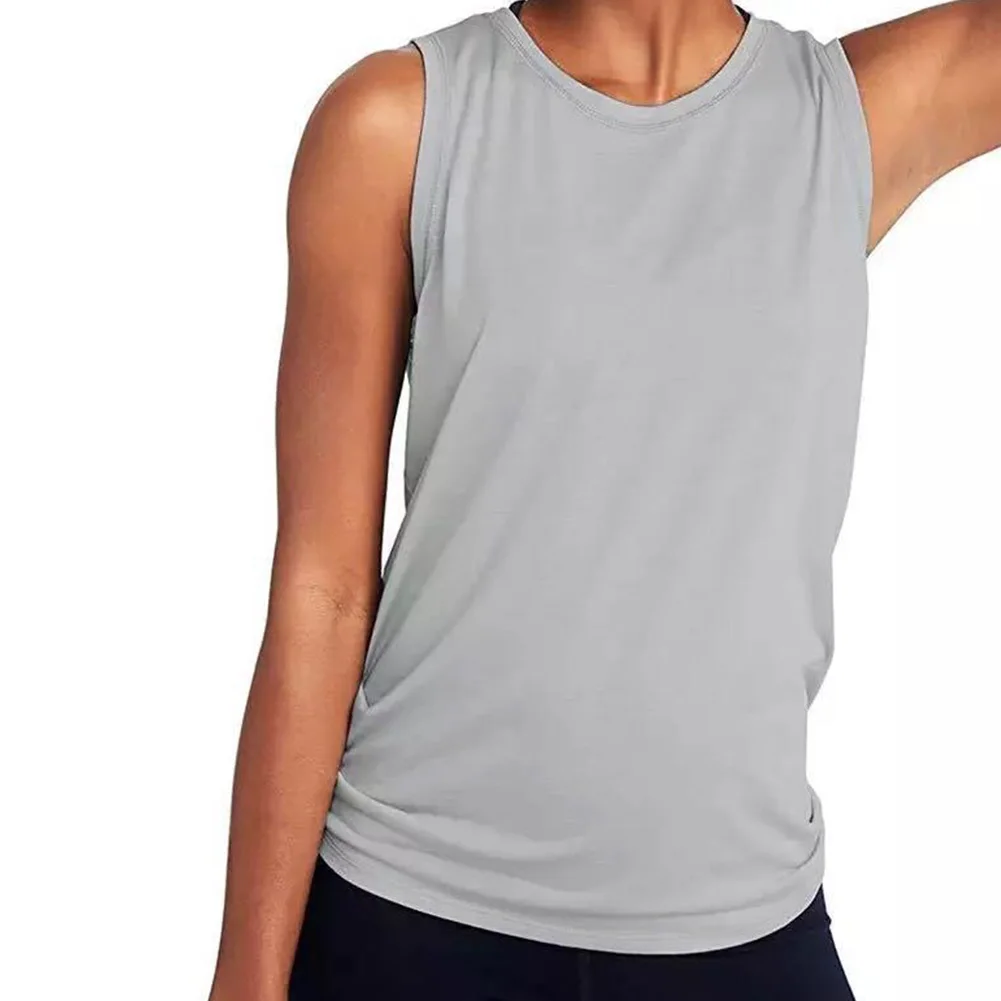 

Yoga Sports Activewear Summer Casual Tank Top Solid Back Mesh Fitness Women Vest T-Shirt Crew Neck Cute Sexy Sleeveless Daily