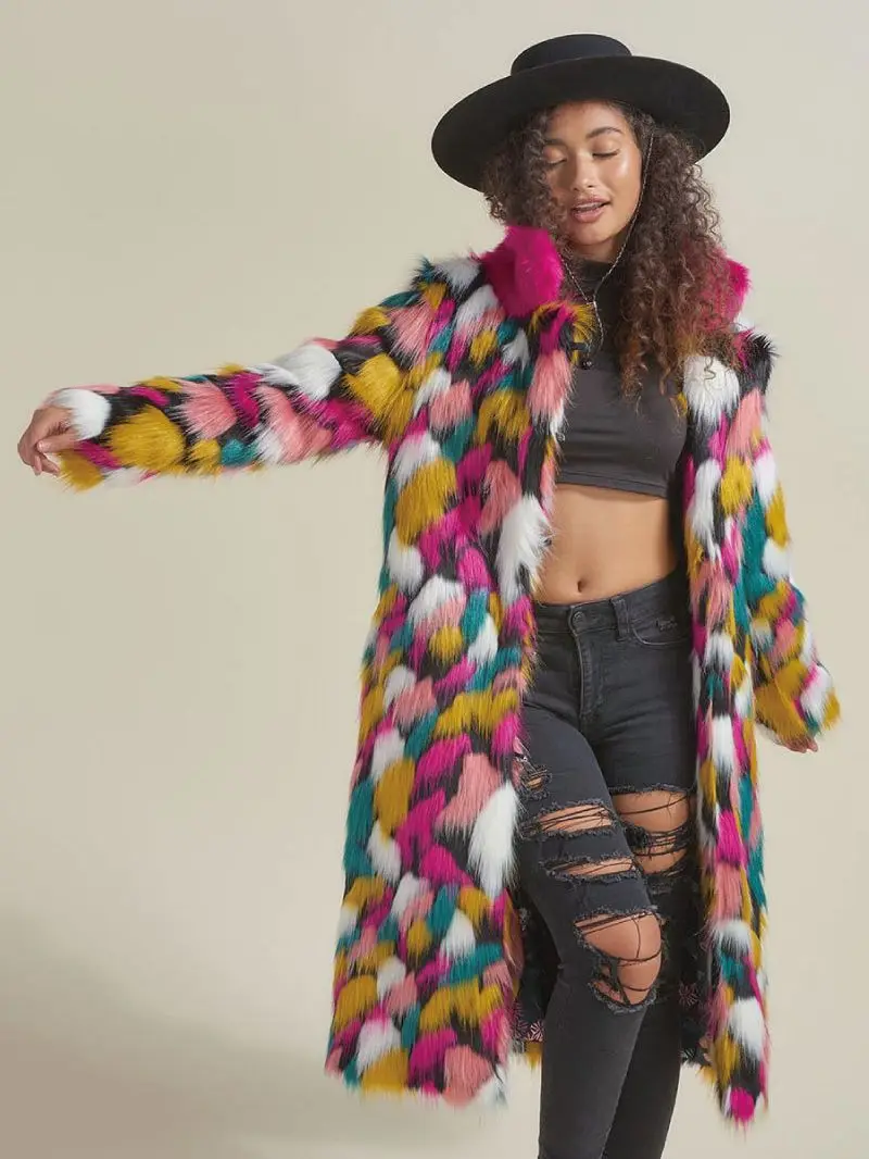 Faux Fur Women's Coat Long Trend Korean Version 2022 New Rainbow Fur Collar