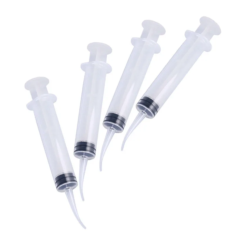 

4pcs Disposable Transparent Dental Irrigation Syringe With Curved Tip Dental Care Teeth Whitening Cleaner Oral Hygiene