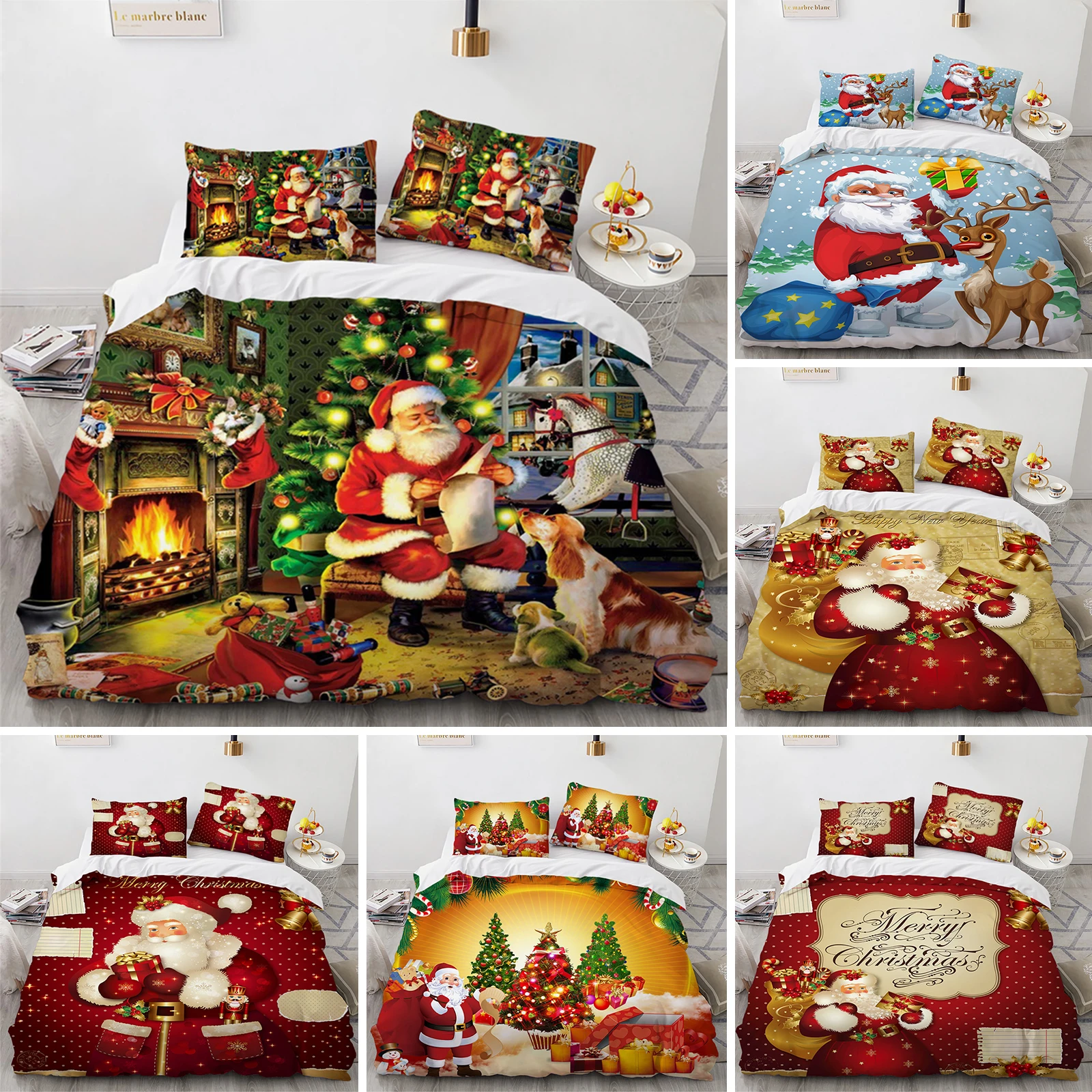 

Christmas Duvet Cover Microfiber Santa Claus Comforter Cover Cartoon Bedding Set 2/3pcs Twin King Quilt Cover With Pillowcases