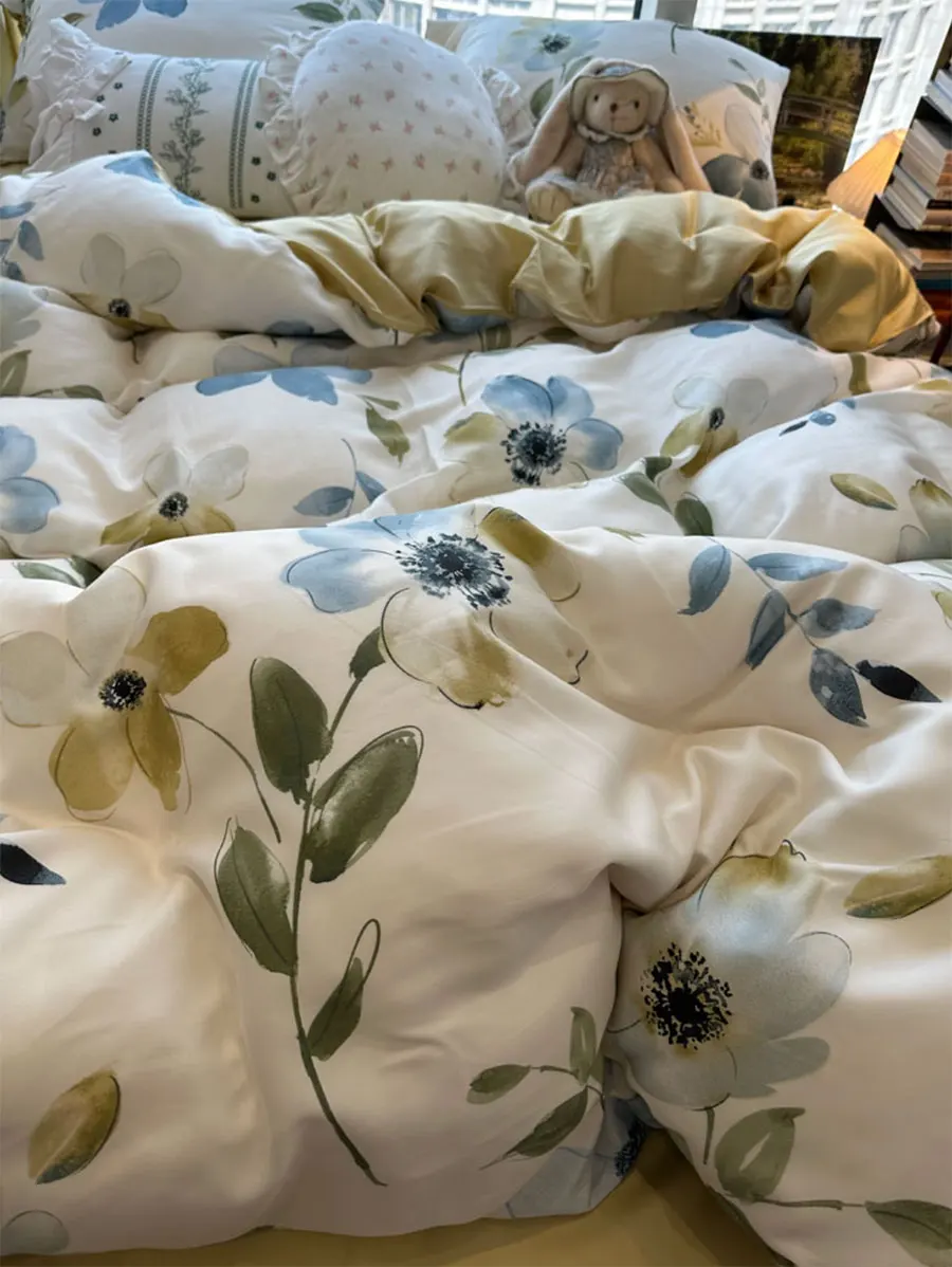 

Элегантный винтажный комплект постельного белья в американском стиле с цветочным рисунком, Королевский хлопковый ретро-стиль, домашний текстиль, простыня, подушка, пододеяльник