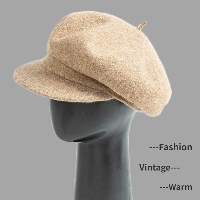

Высококачественные береты из натуральной шерсти, женские зимние кепки газетчика, осенняя Классическая шапка берет, британская восьмиугольная шапка, Женская Ретро шапка художника