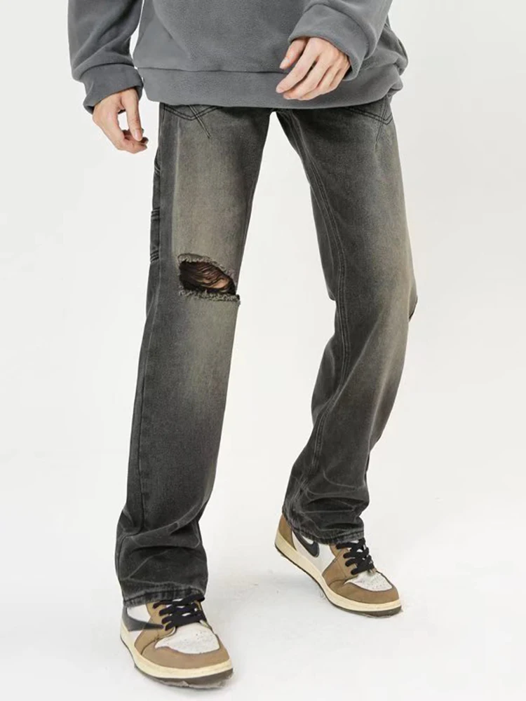 Fashion Street Clothing Men's Jeans Casual Pants Wide -leg Pants Men's Street Clothing Loose Straight Leg Pants Street Jeans Men